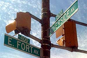 Riverside Avenue Sign in Baltimore Riverside Avenue Sign along Fort Avenue